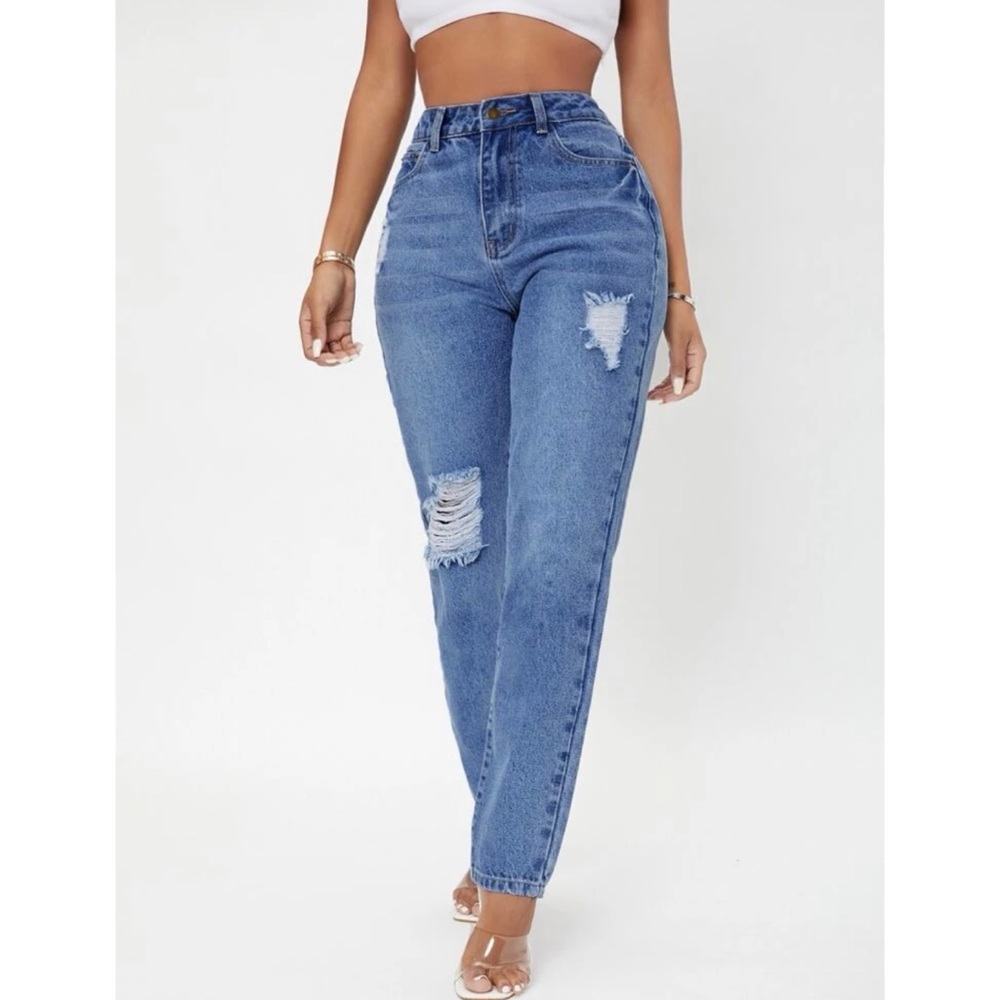 NEW High Rise Ripped Straight Leg Jeans - Picture 5 of 6
